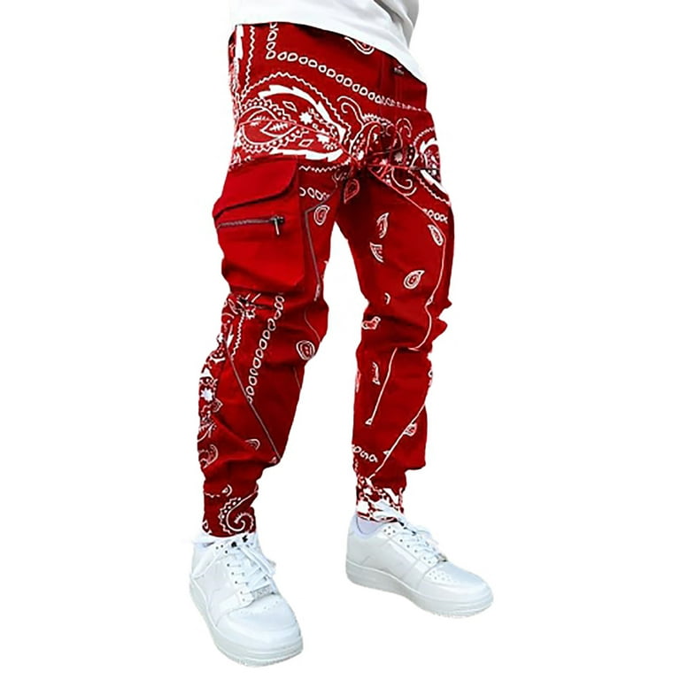 YWDJ Joggers for Men Slim Fit Men Loose Overalls Trousers Night Reflective  Casual Street Red XXXL 