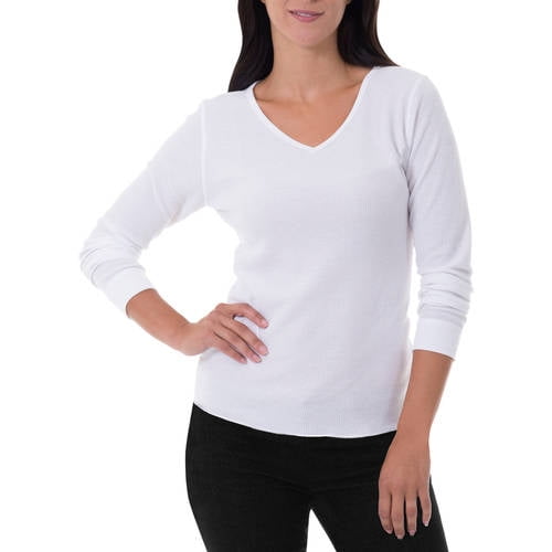 Details about   FRUIT OF THE LOOM Women's Black Thermal V-Neck Top Size M 
