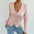thumbnail image 4 of Button Sweaters for Women Winter Knit Open Front Crop Cardigan Sweaters Solid Long Sleeve V-Neck Pullover Shirts Tunic Tops, 4 of 8