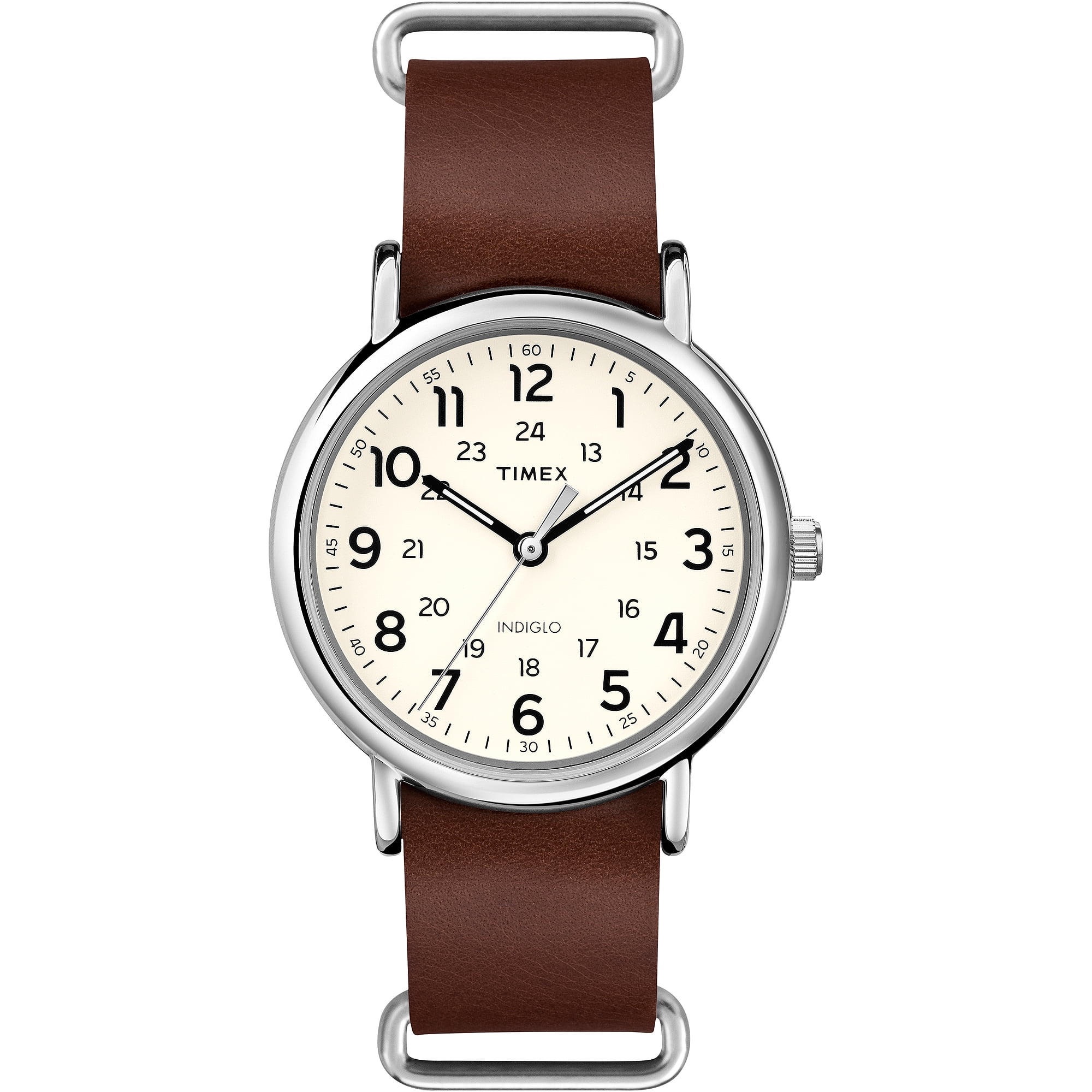 Timex Weekender Forty Watch, Brown Leather NATO-Style Slip-Thru Strap by Timex