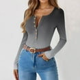 thumbnail image 2 of Womens Ribbed Knit Long Sleeve Shirts Trendy Casual Henley Tops Slim Fitted Basic T-Shirts, 2 of 5