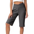 thumbnail image 2 of Vivianyn HD Women's High Waisted Bermuda Shorts, Cross Over Waistband Slim Fit Casual Knee Length Bottoms,Dark Gray,Size S-XXL, 2 of 7