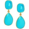 Kenneth Jay Lane Gold Plated Blue Turquoise Drop Pierced Earrings