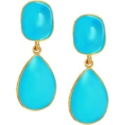 Kenneth Jay Lane Gold Plated Blue Turquoise Drop Pierced Earrings
