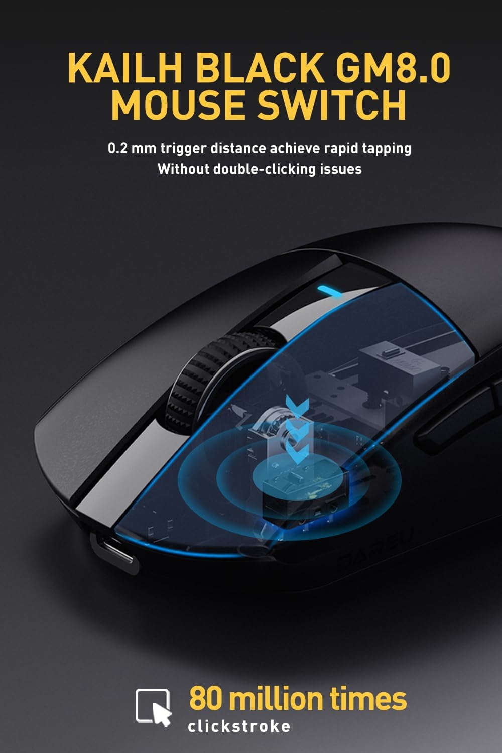 DAREU A950pro 4K Wireless Gaming Mouse:55g Ultra-Lightweight,4KHz Polling Rate,PAW3395 Optical Sensor,26K DPI,6 Programmable Buttons,Support 15min Fast Charging &Tri-mode Connection (Black)
