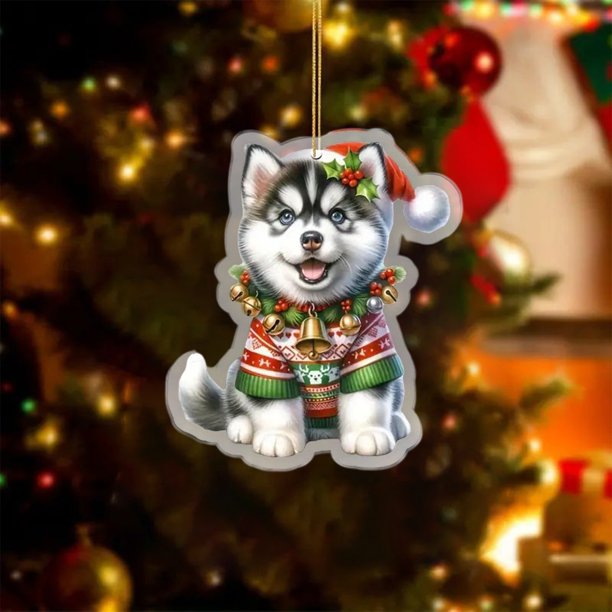 Uuiauoio Festive 2D Christmas Ornament with Design, Acrylic Hanging Decoration for Tree and Home Decor, Car Rearview Mirror Pendant and Seasonal Gift for Holiday Celebration