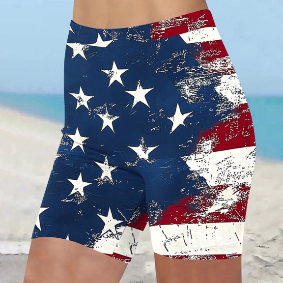 PEONAVET Womens 4th July Patriotics Shorts Workout Yoga Shorts USA Flag Shorts 4th of July Outfits Soft Stretch Cheerleader Shorts - Summer's Top Trends