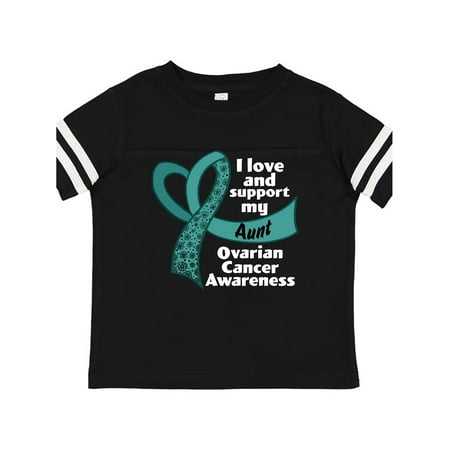 

Inktastic I Love and Support My Aunt Ovarian Cancer Teal Ribbon Heart Gift Toddler Boy or Toddler Girl T-Shirt