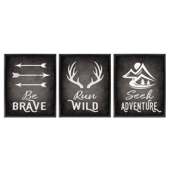 Stupell Industries Rustic Adventure Phrases Text & Numbers Painting Black Floater Framed Canvas Art Print Wall Art, 17 x 21, Set of 3