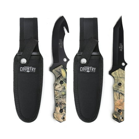Mossy Oak Hunting Field Dressing Kit - Fixed Blade Full Tang Handle Portable Butcher Game Processor Set 2-Piece