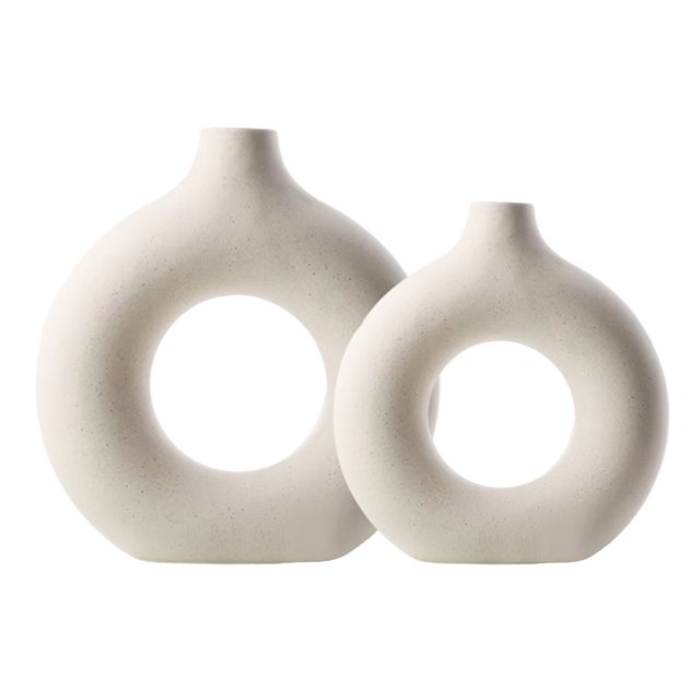 Jarrones de mesa de centro huecos de maceta de cerámica para decoración de escritorio (Beige S M) Tmvgtek Libre de BPA