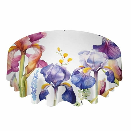 

Round Tablecloth Iris Flower Summer Plant Butterfly Waterproof Wedding Banquet Table Cover Dining Decorative