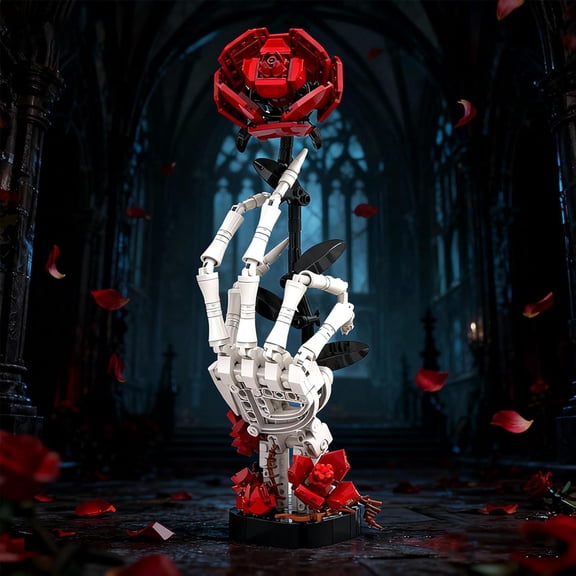Gothic Rose Skeletal Hand Model Building Set 357pcs Romantic MOC Bricks Kit