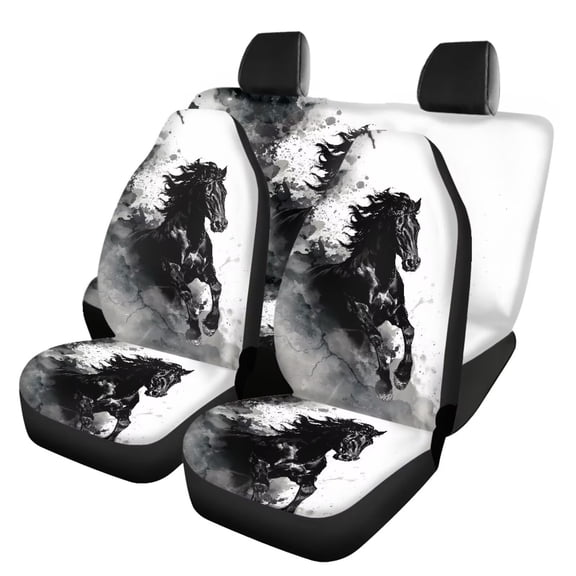 KUIFORTI Horse Car Seat Covers for Women, 4 PCS Universal Front Seats and Rear Bench Cover Protecto Automobile Seats Cushion Pad Mat, Automobile Interior Decorate Accessories