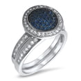 thumbnail image 4 of His Hers Sterling Silver CZ Bridal Blue Black Titanium Wedding Band Engagement Ring Set, 4 of 8