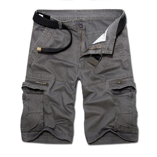 SDNall Men Casual Solid Fashion Zipper Button Pockets Cropped Cargo Shorts