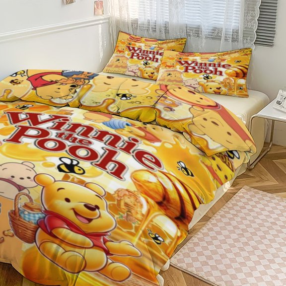 Winnie The Pooh 3-Piece Bedding Set Soft Quilt Cover Comfortable Pillow Cover 1 Duvet Cover 2 Pillow Shams Three-piece 102"x90"