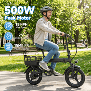 XKJ Electric Bike for Adults, Ebike, Electric Bicycle with 48V 12AH Battery,14 Folding Ebike for Teens, 21MPH,20+ Miles(MAX),500W Motor,Multi-Shock Absorption,Mini E Bikes with Baskets,UL2849