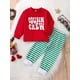 thumbnail image 3 of COUSIN CREW Conjunto de ropa navideña para bebé niño pequeño, blusa de manga larga con cuello redondo, pantalones con estampado de rayas, conjuntos de pijamas navideños, 3 of 7