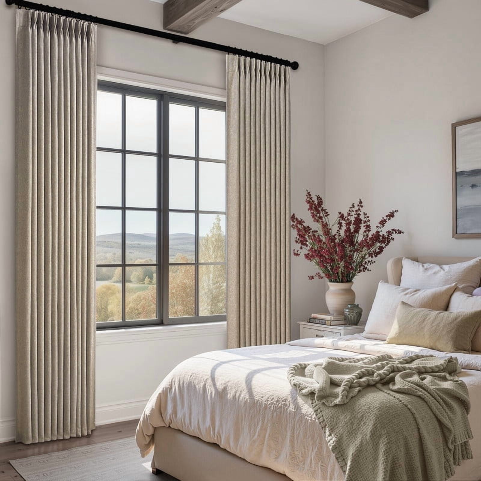 Topfinel Light Filtering Curtains Natural Pinch Pleated Drapes Back Tab Pinch Pleat Hooks Rings Window Treatments for Living Room Bedroom,Linen, 40x84 inch, 2 Panels