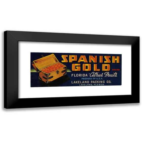 Anonymous 14x8 Black Modern Framed Museum Art Print Titled - Spanish Gold Brand Florida Citrus Fruit Label (1930-1950)