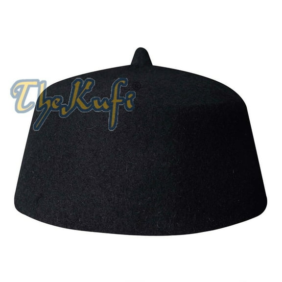 Black Felt Wool Fez Hat with Tip Kufi Prayer Cap