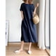 thumbnail image 2 of Vestido de verano de lino y algodón de color liso de talla grande para mujer, holgado, adelgazante, estilo gordito, de longitud media, 2 of 6