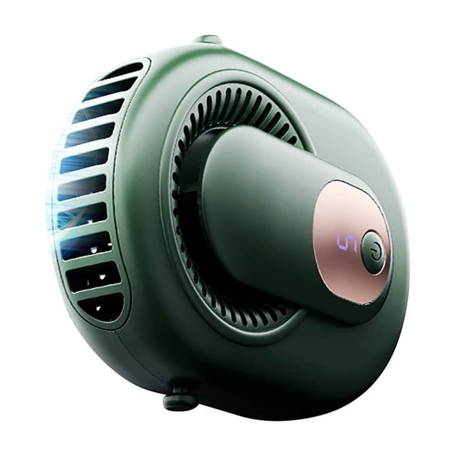 Green Hanging Waist Fan Portable Cooling Fan 5 Wind Levels Digital Display Rechargeable For Outdoor Camping Low Noise 36Db