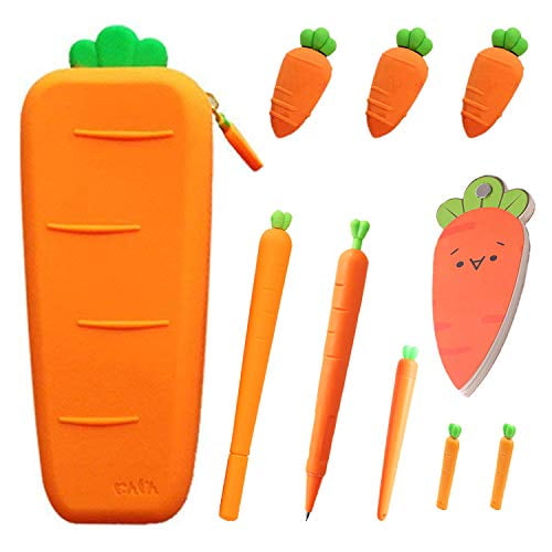 Cute Carrot Pencil Case Set Pack Of 10pcslarge Capacity Soft Silicone Carrot Pen Pouchgel 