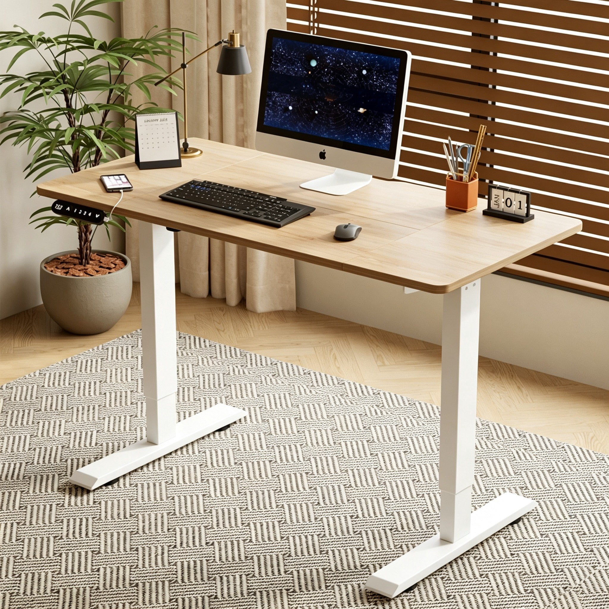 Astoutdoor 55x24 in Light Oak Electric Standing Desk Height Adjustable for Home Office