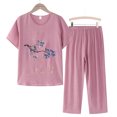 thumbnail image 2 of vigerkar Plus Size Lounge Sets for Women Casual Summer Two Piece Outfits Cotton Linen Sets Short Sleeve Tops and Capri Pants Pink, 3XL, 2 of 3