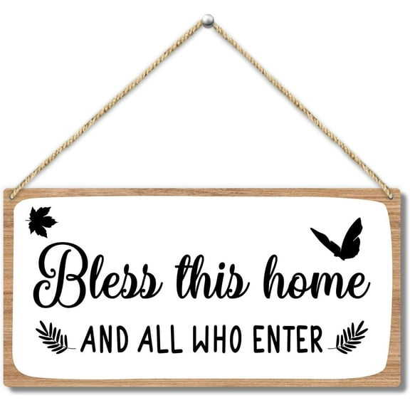 Wood Sign 5x10 Inch Bless This Home And All Who Enter Rustic Wooden Hanging Sign Decor Front Door Wall Decor Sign Wood Plaque For Farmhouse Living Room Home Office Porch Entryway Hanging Wall Art Gift