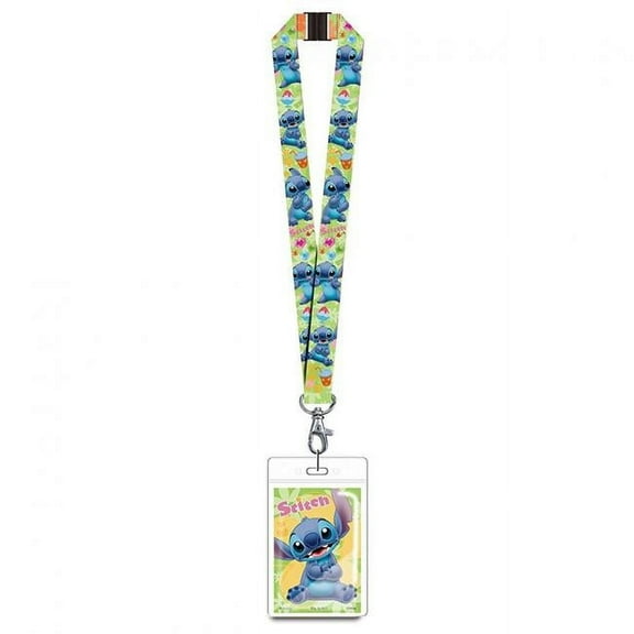 Disney Lilo and Stitch Officially Licensed Green Polyester Strap Lanyard with ID Badge Holder