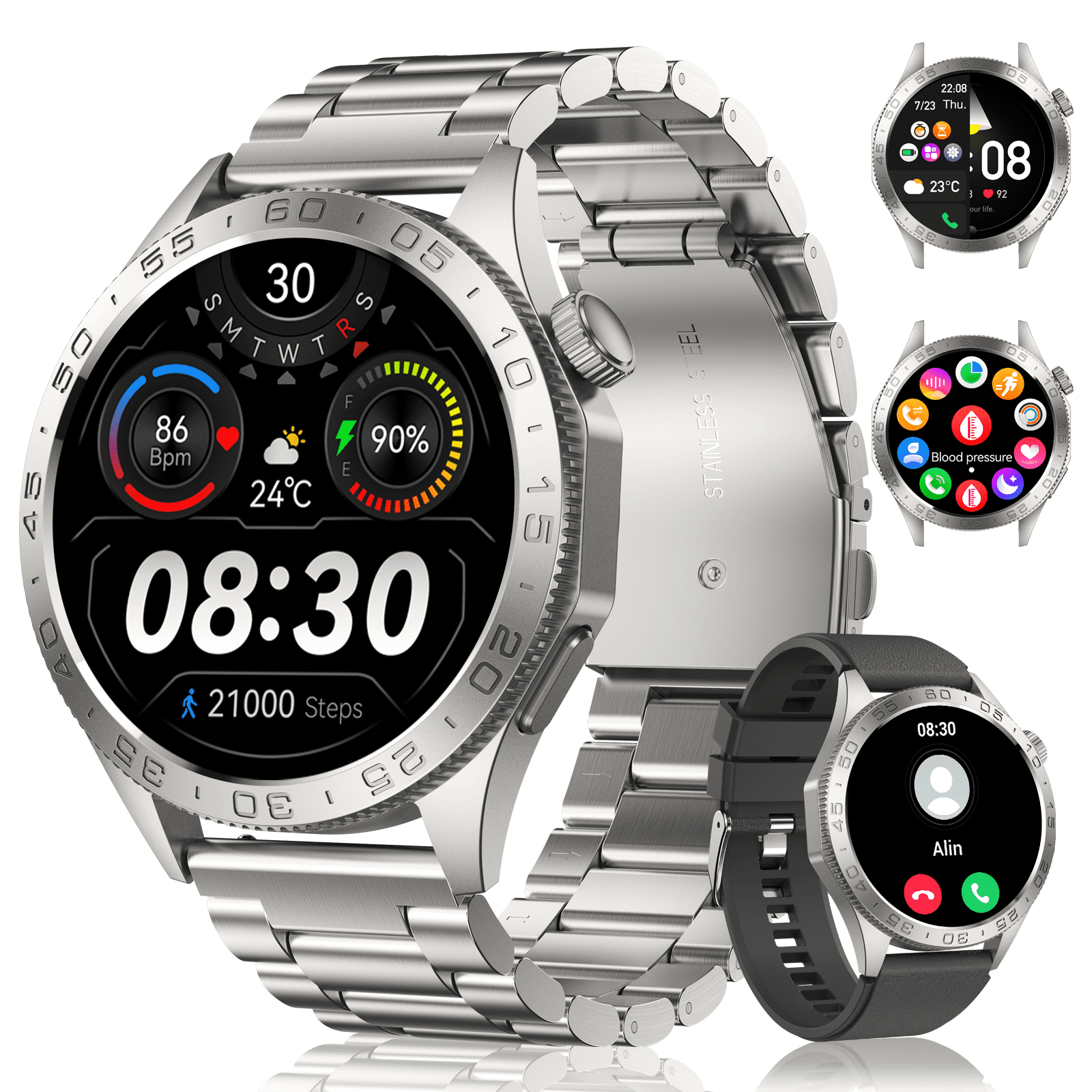 Tikland Smart Watch, 1.43'' AMOLED, 100 Sports Modes, Silver Steel photo 1