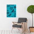 thumbnail image 2 of Linocut Vintage Blue Birds Jungle Pattern Illustration Teal Large Wall Art Poster Print Thick Paper 18X24 Inch, 2 of 4