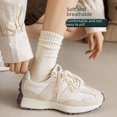 thumbnail image 1 of Calcetines de mujer hasta la mitad de la pantorrilla, de color liso, con rayas verticales, sencillos, informales, combinables, estilo deportivo, medias para estudiantes, suaves y cómodas, 1 of 4