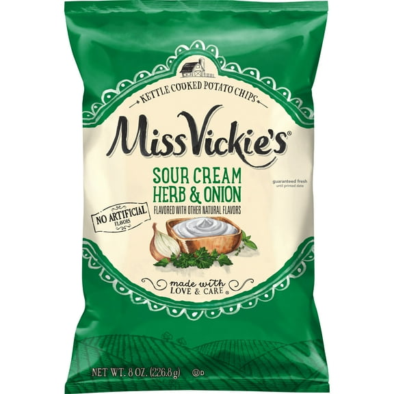 Miss Vickie's Sour Cream Herb and Onion Kettle Cooked Potato Chips, 8 oz Bag