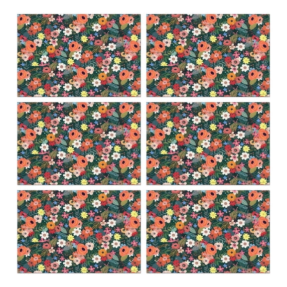 Pioneer Flower Floral Print Pattern Summer Placemats Table Placemats Set Of 6-Linen Kitchen Washable Placemats Table Mats 12x18 Inch Non-Slip Heat Resistant