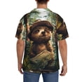 thumbnail image 3 of Gukieu Jungle Hat Bear Print Men's Short-sleeved Shirts, Button-down Pocket Shirts, T-shirts, Beach Vacation Travel Summer Clothing-3X-Large, 3 of 5