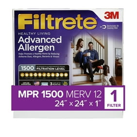 Filtrete by 3M, 24x24x1, MERV 12, Advanced Allergen Reduction HVAC Furnace Air Filter, Captures Allergens, Bacteria, Viruses, 1500 MPR, 1 Filter