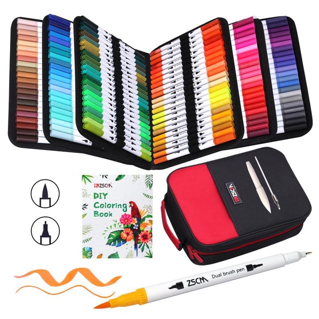 ZSCM-bolígrafos de doble pincel para colorear, rotuladores artísticos de 60 colores, punta fina y de pincel para niños y adultos, libro para colorear, diarios, planificador