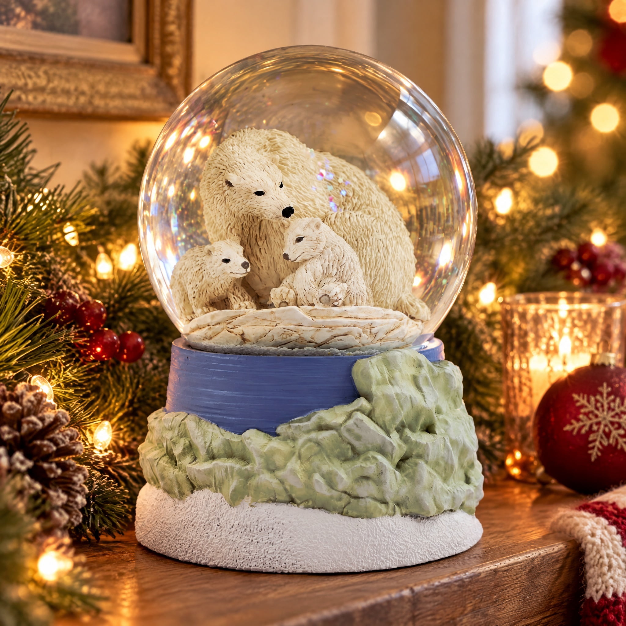 Polar Bear Family Musical Christmas Snow Globe, Multicolor, 5.6", by Holiday Time