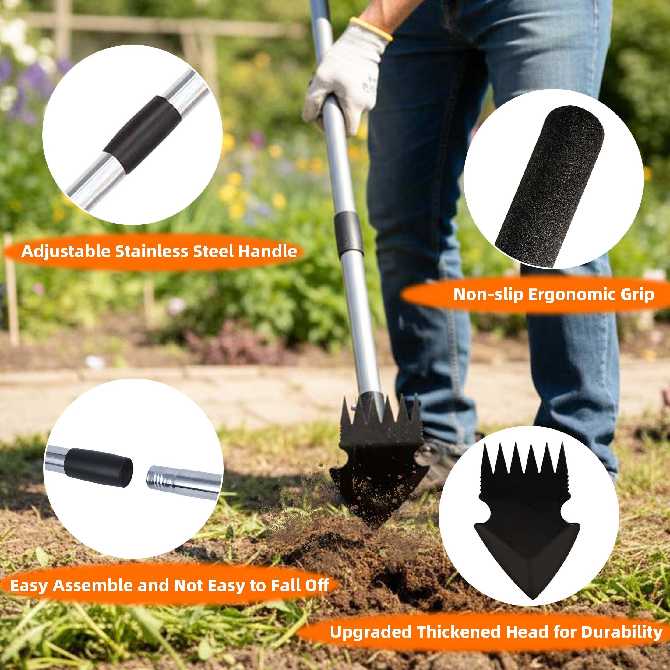 YARTTING Weed Puller Tool with Long Handle, Efficient Weed Remover Tool, 2-in-1 Weed Rake & Hoe Garden Tool for Easy Weed Removal Deeper Root Digging