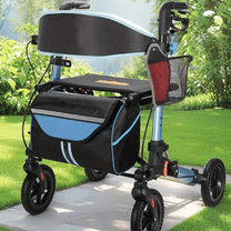 Foldable Rollator Walker for Seniors, Lightweight All Terrain Rolling Walker with seat, Aluminum Walkers with 8” Rubber Wheels, Handles and Backrest for Seniors and Adult (BLUE) 
