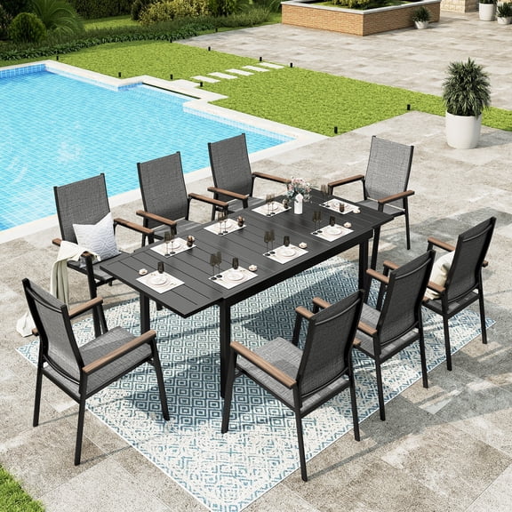 Sophia&William 7-Piece Outdoor Patio Dining Set Aluminum Stackable Chairs & Expandable Furniture Set for 8, Gray