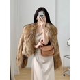 thumbnail image 3 of Chaqueta de piel de invierno de mujer de doble cara tejida con solapa corta de moda de alta gama abrigos de otoño de mapache natural, 3 of 5