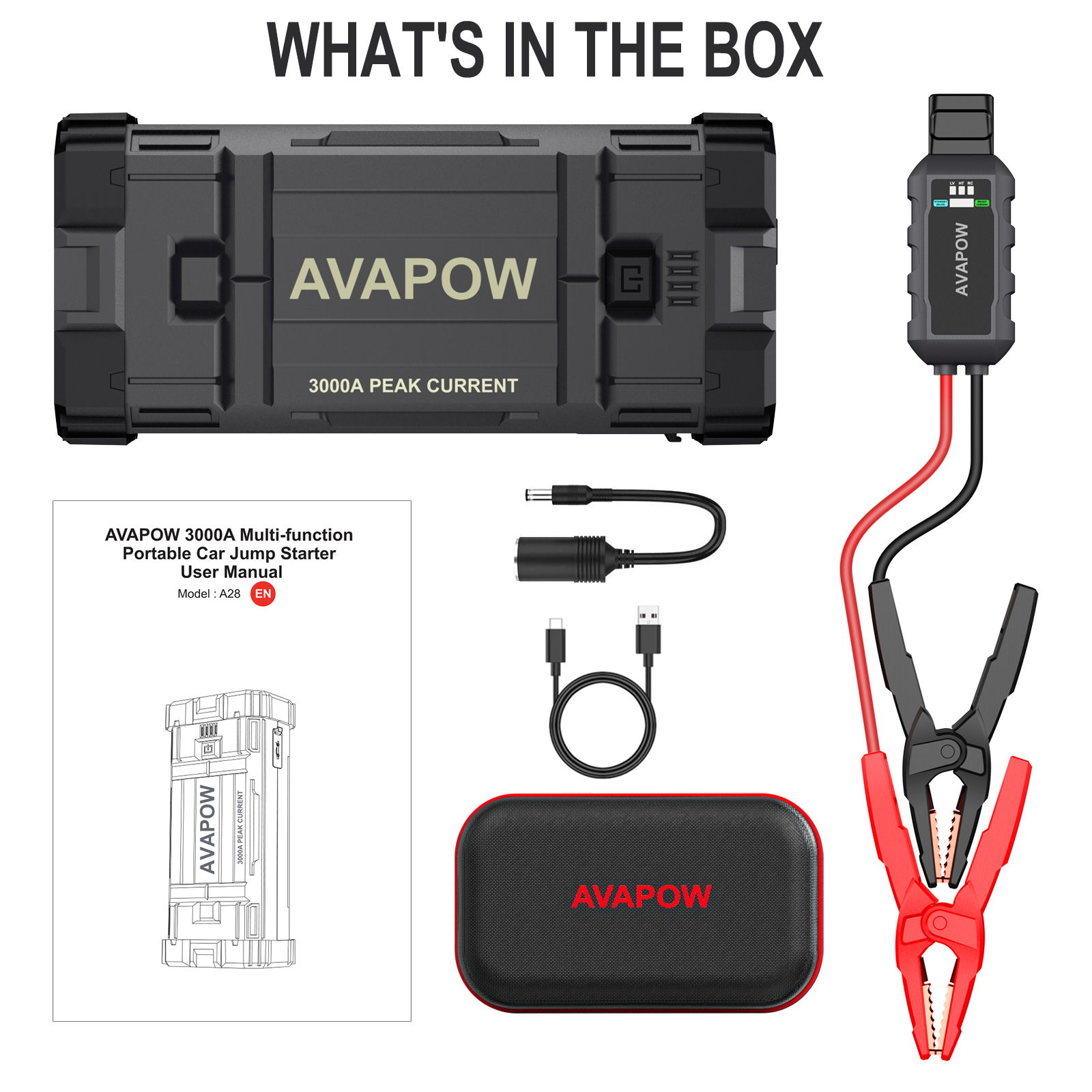 AVAPOW Car Battery Jump Starter ,3000A Peak Portable Jump Starters for Up to 8L Gas 8L Diesel Engine with Booster Function,12V Lithium Jump Charger Pack Box with Smart Safety Clamp - image 3 of 8