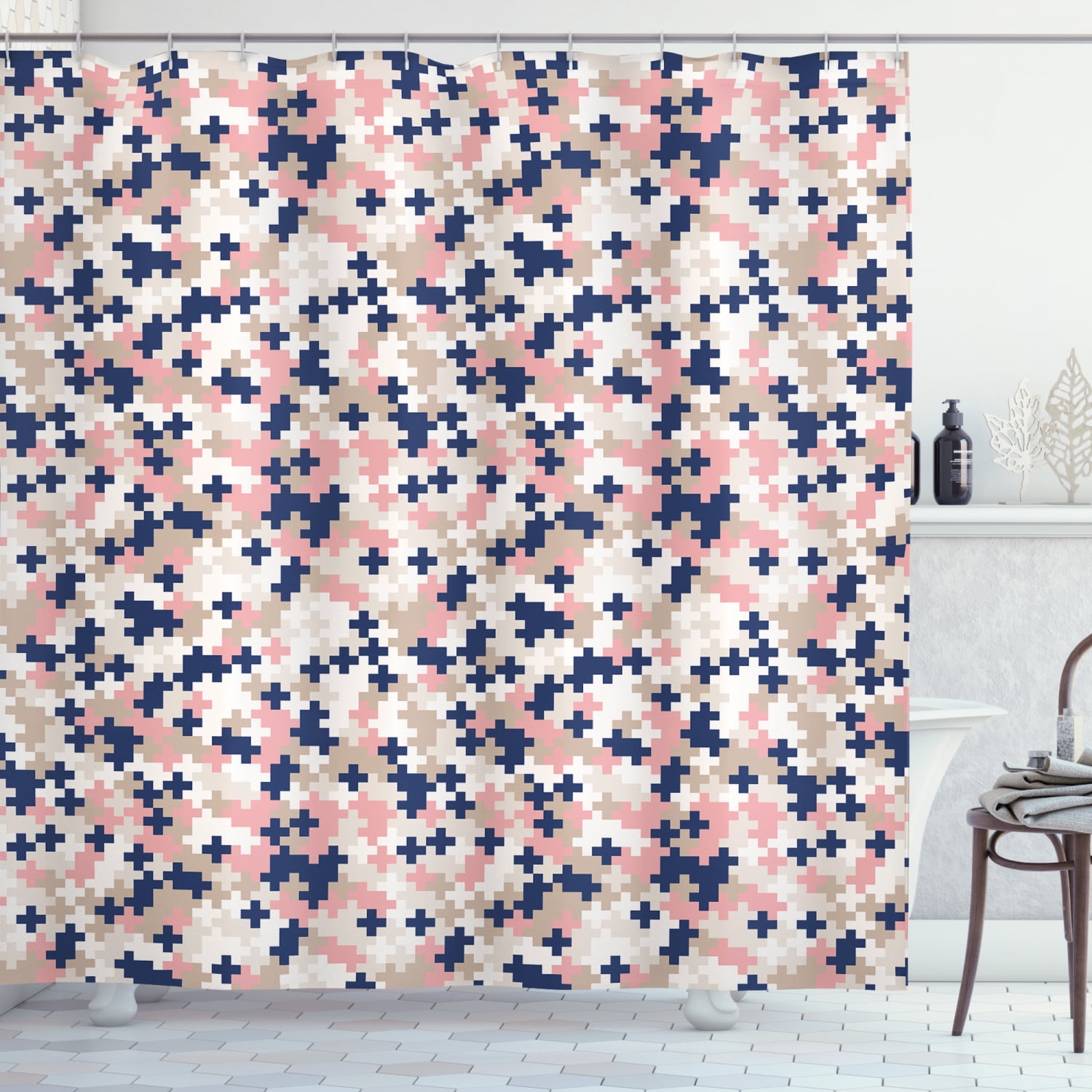 Blush Pink Shower Curtain, Abstract Contemporary Art Pattern of Mosaic