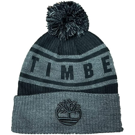 Timberland Icon Logo Pom Cuffed Knit Hat Beanie Charcoal Heather