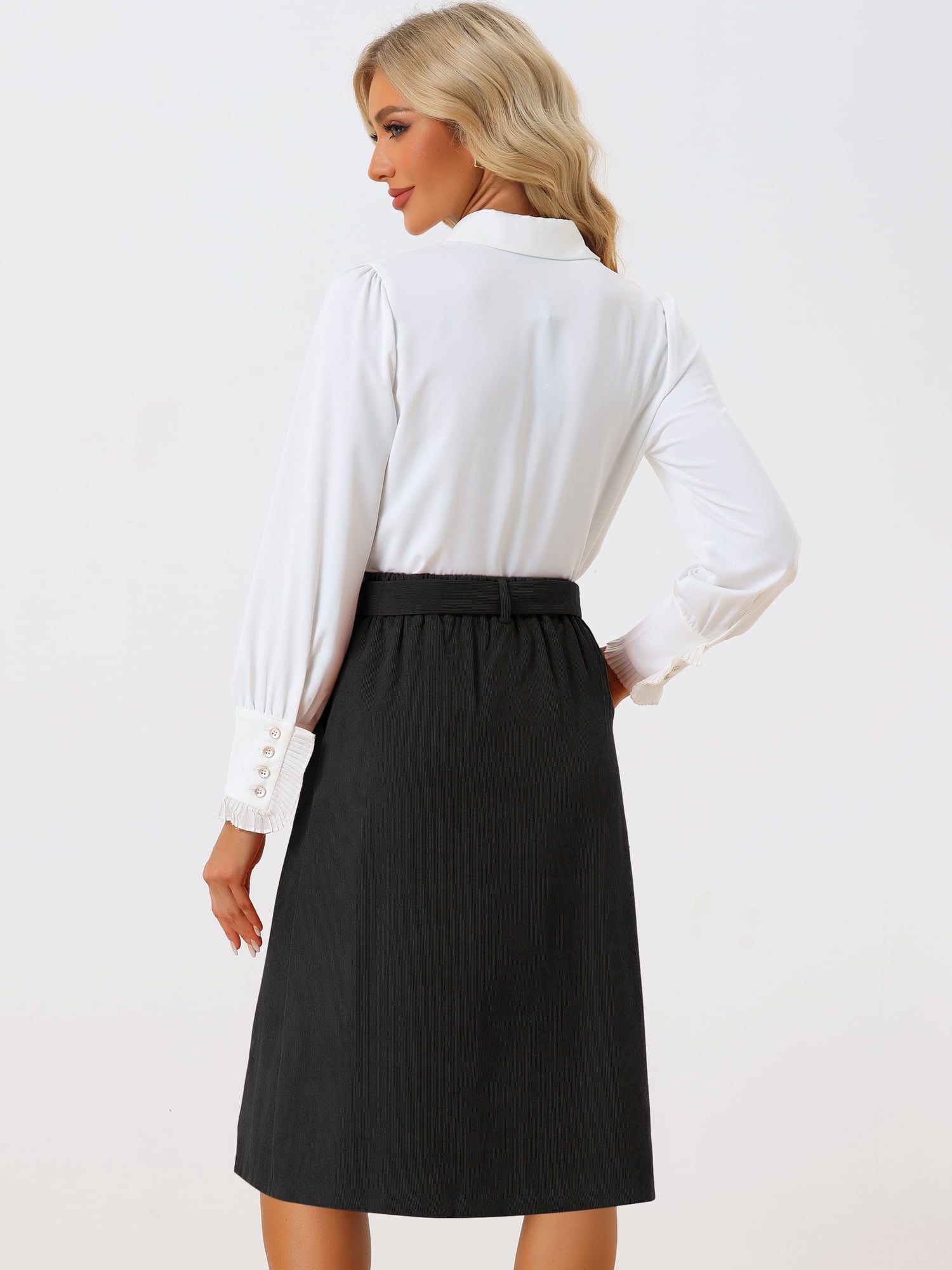 DARING DIVA Women's A-Line Belted Fall Midi Corduroy Skirt S Black